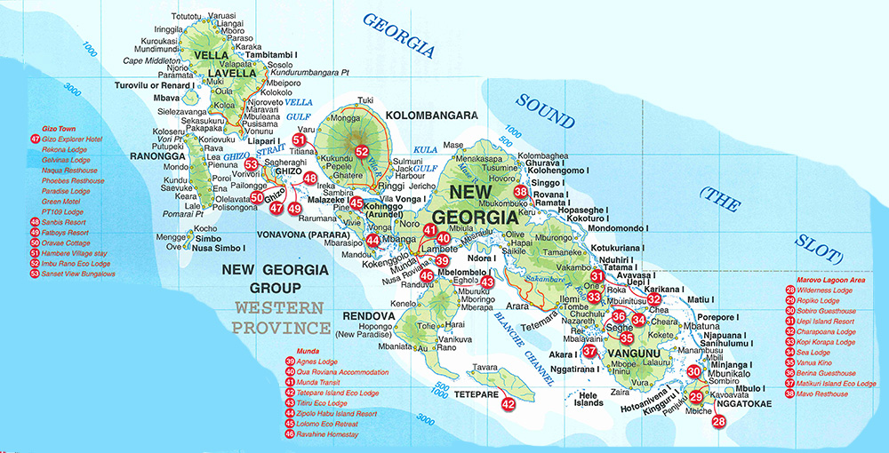 Map New Georgia, Solomon Islands