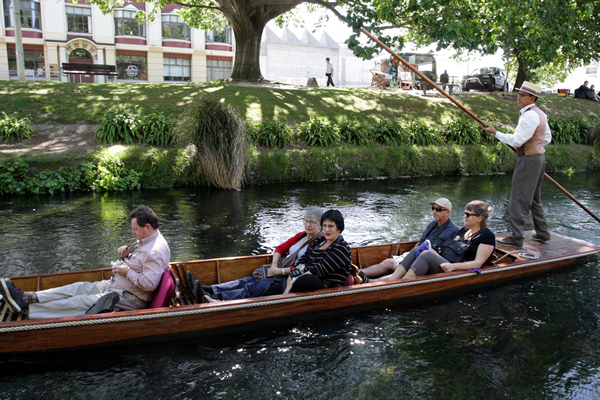 Punting on Avon River, Christchurch NZ after the earthquakes